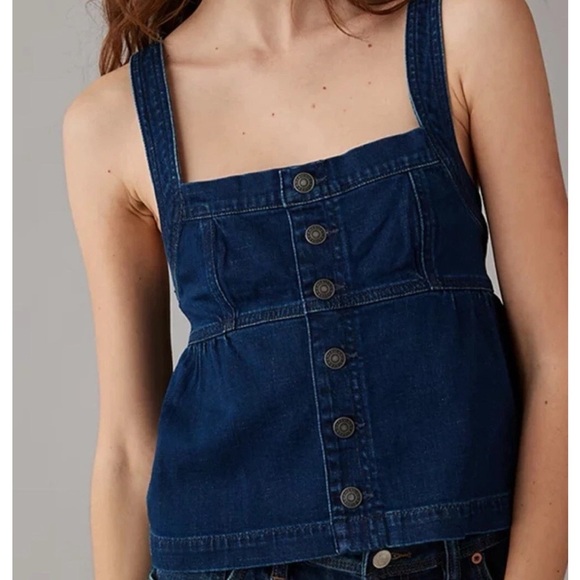 AMERICAN EAGLE DENIM BUTTON FRONT BABY DOLL TOP SIZE LARGE NWT - Picture 1 of 11